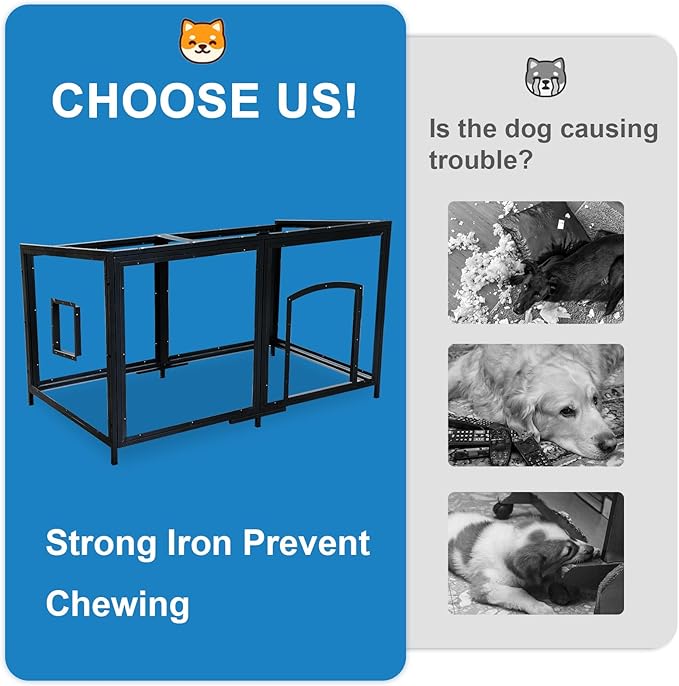 Extra Large Dog House Outdoor Weatherproof 59.1" Outside Wooden Dog Kennel, Chewproof Strong Iron Frame Window-PawvioPets