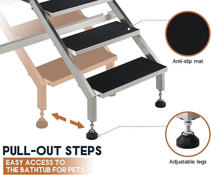 Albott 50-Inch Stainless Steel Dog Washing Station with Anti-Slip Steps, Sprayer, Faucet, and Soap Box – Professional Pet Bathtub for Medium/Small Pets, Ideal for Home, Garage, and Grooming(Left)-PawvioPets