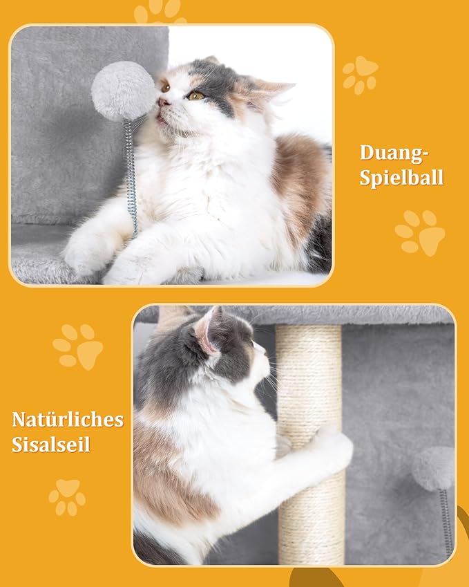 14in Cat Tree Tower with 20 * 16.5in Perch Bed and Washable Top for Large Adult Cats, Condo and Scratching Post for Indoor Kitten Pet, Light Gray-PawvioPets