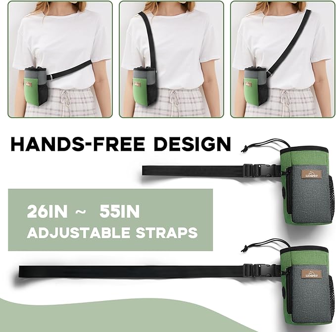 Dog Treat Pouch Training Behavior Aid, Dog Treat Training Bag for Dog Walks Outdoor Activities Travel, Built-in Poop Bag Dispenser 3 Ways to Wear-PawvioPets