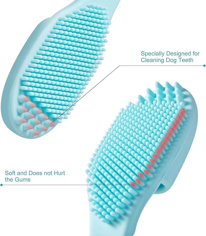 Coomazy Dog Finger Toothbrush, Dog Tooth Brushing Kit with Food Grade Silicone, Easily Clean Teeth Dirt, Suitable for Medium and Large Dogs, 2-Packs, Blue+Pink-PawvioPets