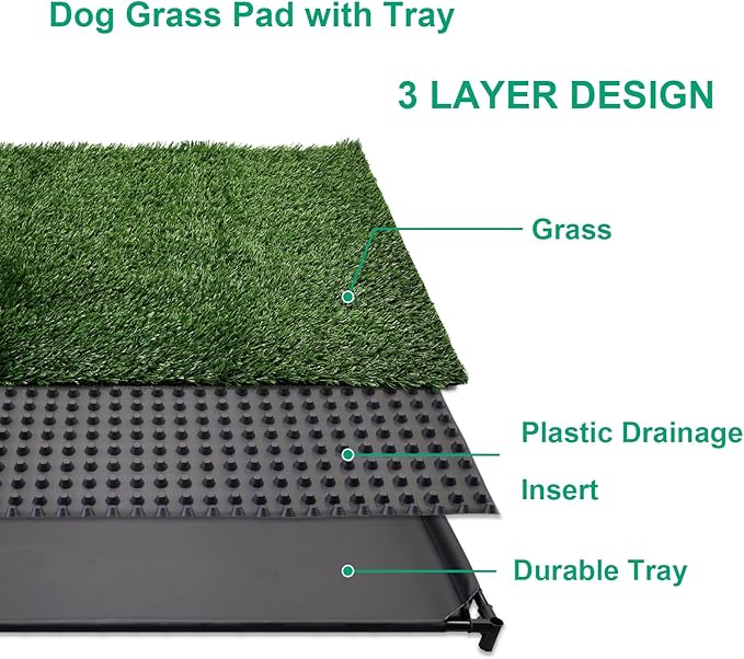 Dog Grass Pad with Tray, 35" X 23" Large Indoor/Outdoor Potty Training Pad, Durable Leak-Proof Tray and Reusable Puppy Grass Pads, Easy Clean Portable Pet Relief System for Small to Medium Dogs-PawvioPets