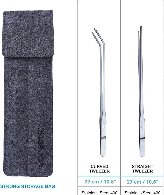 2 Pcs 10.6 Inches Heavy Duty Reptile Feeding Tongs, Long Aquarium Tweezers, Straight and Curved Long Tweezers for Aquarium and Terrarium-PawvioPets