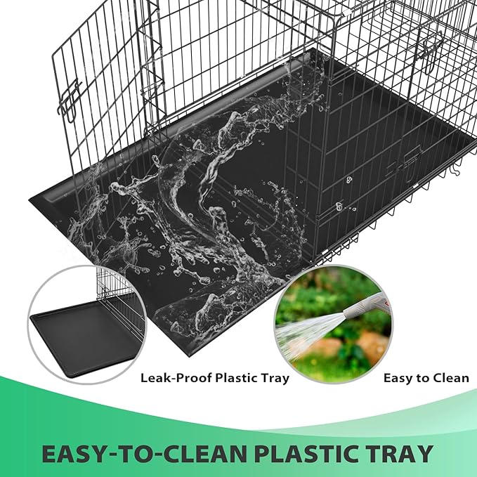 BestPet | Dog Crate | 24" | Black | Foldable Metal Kennel with Double Doors, Secure Slide-Bolt Latches, Leakproof Tray | Portable Dog Cage for Small Breeds | for Travel, Indoor & Outdoor Use-PawvioPets