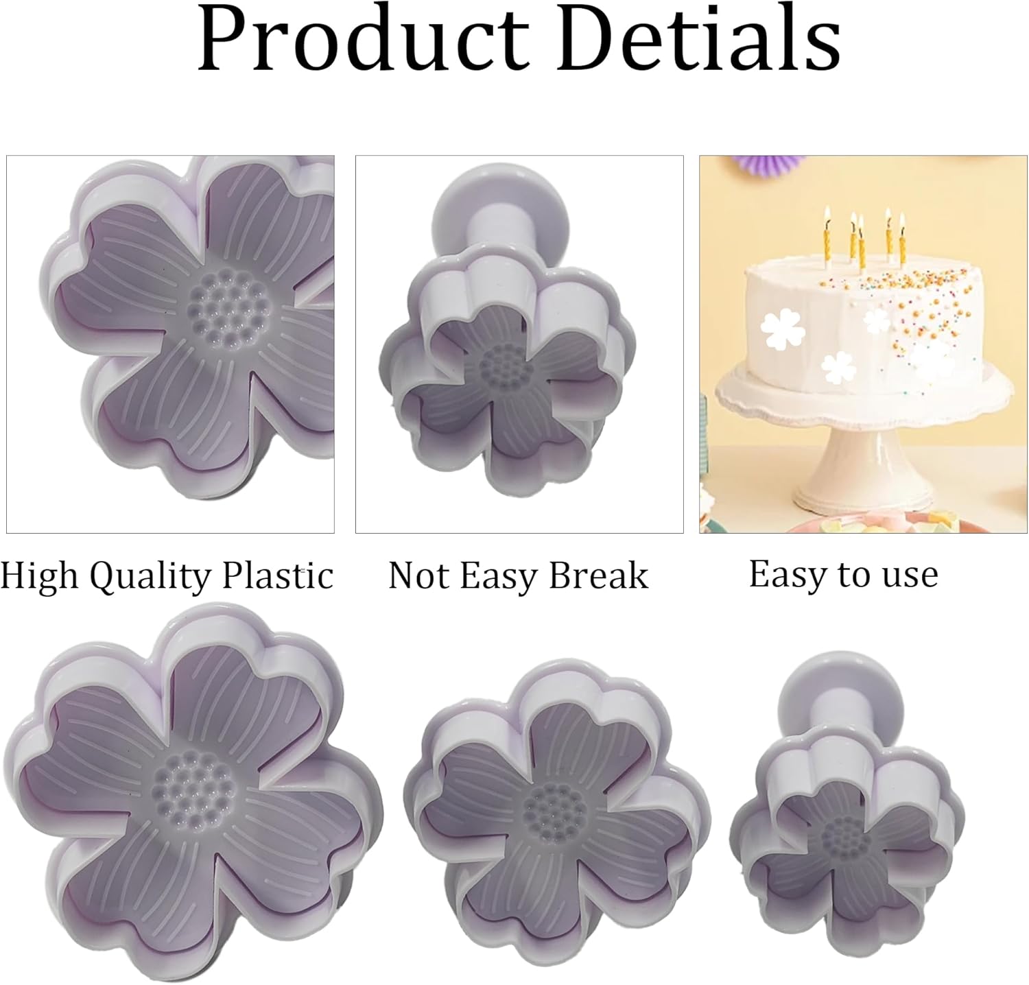 pson 3Pcs Plunger Cookie Cutter Set, Mini Plastic Biscuit Molds for Cake Decorating, Baking, Fondant, and DIY Crafts(Flower)