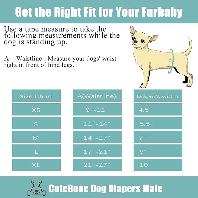 CuteBone Dog Diapers Male Belly Bands 3 Pack for Male Dogs Reusable Puppy Wraps DM66XS-PawvioPets