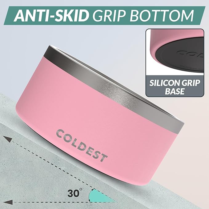 Coldest Dog Bowl - Anti Rust Metal, Non Slip, 3 Layers Insulated Stainless Steel Dog Bowls - Spill Proof & Heavy Duty - Water Bowl for Dogs, Cats & Pets, Dish Washer Safe (200 oz, Cotton Candy Pink)-PawvioPets