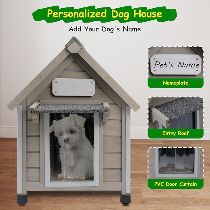 Dog House Outdoor Indoor Waterproof for Small Dog with Anti-Chewing Iron Frame, Raised Feet, Weatherproof Doghouse Kennel Puppy Shelter with Removable Floors(18" L*28.5" W*24" H)-PawvioPets