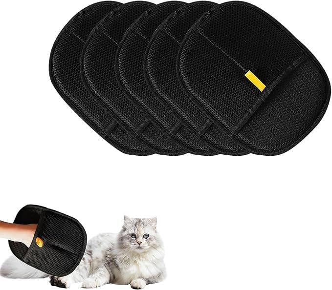 2025 Upgraded Pet Hair Removal Glove |Double-Sided – Reusable Grooming & Bathing Glove for Dogs and Cats |Soft Silcone Touch |Easy Deshedding and Cleaning Mitt (Black, 5 PCS)-PawvioPets
