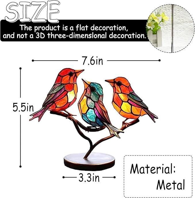 3Birds on a Branch, Metal Desktop Decorations, Home Bird Decorations for Office, Window, Aviary, Garden, Gifts for Bird Lovers, Boxed Set.-PawvioPets