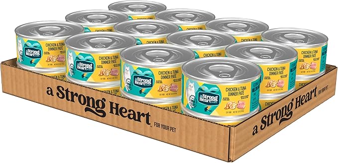 A Strong Heart Canned Wet Cat Food, Chicken & Tuna Dinner Paté - 5.5 oz Cans (Pack of 24), Made in The USA with Real Chicken & Tuna-PawvioPets