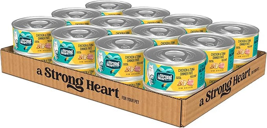 A Strong Heart Canned Wet Cat Food, Chicken & Tuna Dinner Paté - 5.5 oz Cans (Pack of 24), Made in The USA with Real Chicken & Tuna-PawvioPets