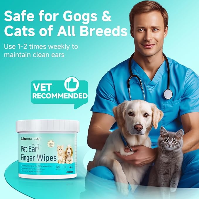 Ear Cleaner Finger Wipes for Dog & Cat [Finger Casing Design][Pet Ear Wipes with Tweezers] for Controlling Ear Infections and Ear Odor Reduce ear wax buildup Natural Ingredients Dog Ear Wipes-PawvioPets