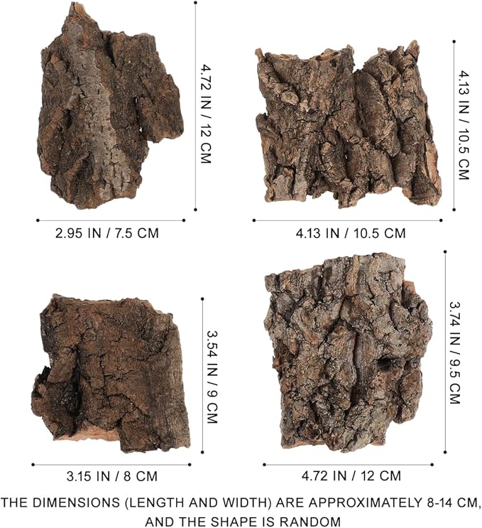 Amosfun 4pcs Reptile Bark Cork Wood Bark Decor Cork Flat Bedding for Bearded Dragon Lizard Geckos Tortoise, Random Size 3.2 to 5.5Inch-PawvioPets