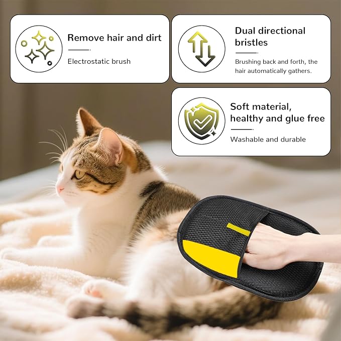 3Pcs Electrostatic Gloves Pet Hair Removal, 2025 Thickened Pet Hair Remover Glove, Washable Reusable Dog Cats Hair Gloves for Furniture Bed Sheets Couch Clothes Carpet Car Seat-PawvioPets