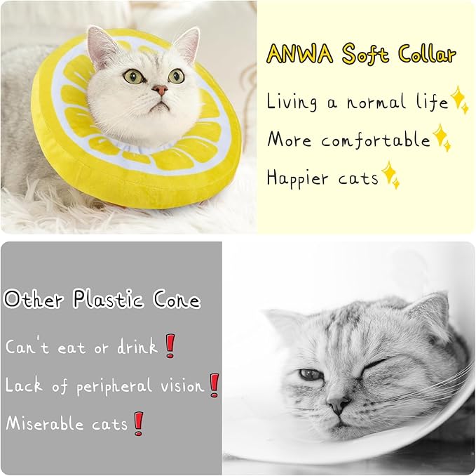 ANWA Adjustable Cat Cone Collar Soft, Cute Cat Donut Collar After Surgery, Kitten Recovery Cones to Stop Licking-PawvioPets