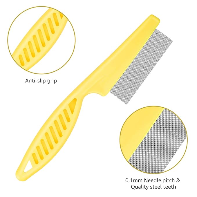 Cat & Dog Comb Set - Fine Tooth Grooming Comb for Dandruff & Hair Removal (Yellow)-PawvioPets