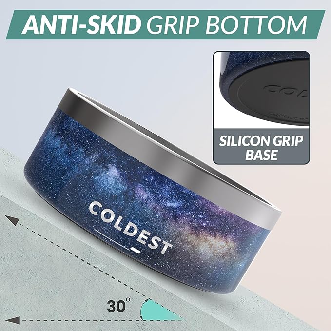 Coldest Dog Bowl - Anti Rust Metal, Non Slip, 3 Layers Insulated Stainless Steel Dog Bowls - Spill Proof & Heavy Duty - Water Bowl for Dogs, Cats & Pets, Dish Washer Safe (100 oz, Into The Beyond)-PawvioPets