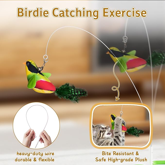 3-in-1 Interactive Cat Toys for Indoor Cats,Automatic Kitten Toy,Flying Bird,6 Holes Mole,Rotating Feather, Rechargeable USB Interactive Cat Feather Toys for Bored Indoor Cats-PawvioPets