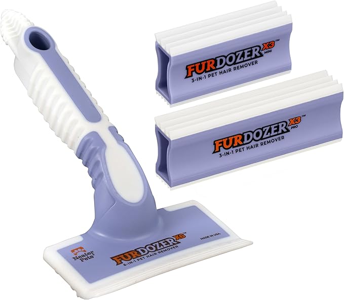 FurDozer X6 & X3 Bundle - Pet Hair Removal Tool & Car Detailing Dog Hair Remover for Carpet, Car, Couch, Bedding, & Furniture - Reusable Pet Fur Remover & Carpet Scraper for Animal Fur & Lint, Purple-PawvioPets