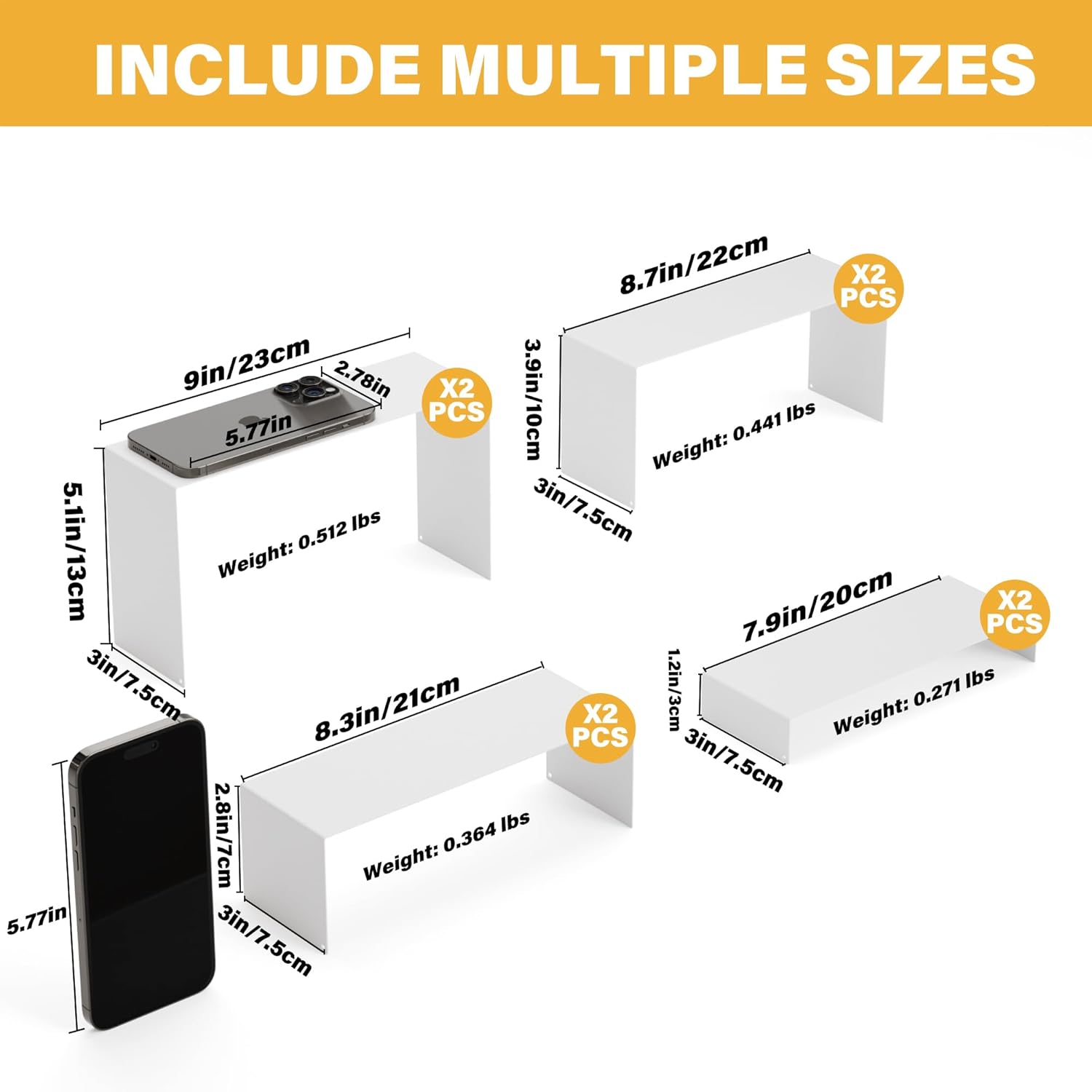 Black Matte Metal Display Stand,8 Pcs 2 Set Display Risers, Metal Rectangular Display Shelf for Showcase, Dessert, Toys, Perfume (8Pcs-Black, L7''x8''x9'')