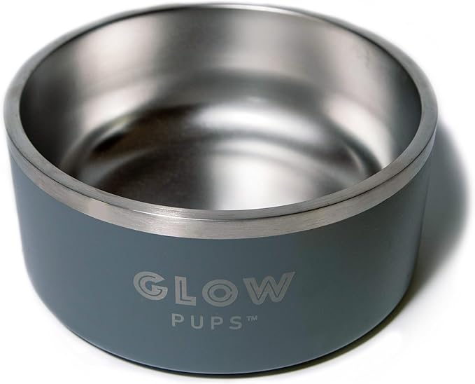 Dog Bowl - Vacuum Insulated Keeps Water Cool, Non-Slip Base, Easy Clean Interior, Durable Stainless Steel, Multiple Colors, Ideal for Travel, 32 Oz - Pet Bowl (Gray)-PawvioPets