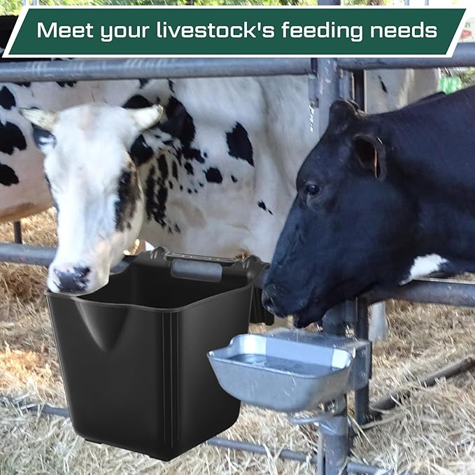 4 Pack 15 Quart Horse Feeders for Stall Hook Over Hanging Fence Hay Feeder Mountable Livestock Plastic Feed Bucket for Farm Stalls Pasture, Stable to Feed Horses Sheep Cattle Cows Etc(Black)-PawvioPets