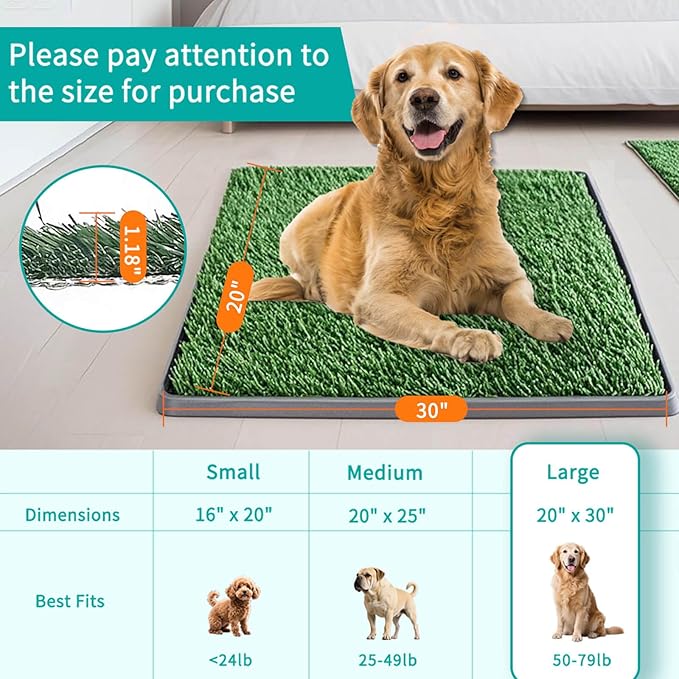 Dog Grass Pad with Tray 30"X20" - Portable Artificial Turf Potty Training Pee Mat for Large or Medium Dogs, Indoor/Outdoor Dog Litter Box for Balcony/Patio, Washable Reusable Fake Grass-PawvioPets