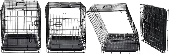 DONORO Dog Crates for Lareg Size Dogs Indoor Double Door Dog Kennels & Houses for Puppy and Cats, Collapsible Metal Contour Dog Cages (Brown, 42.0" L x 28.0" W x 31.0" H)-PawvioPets