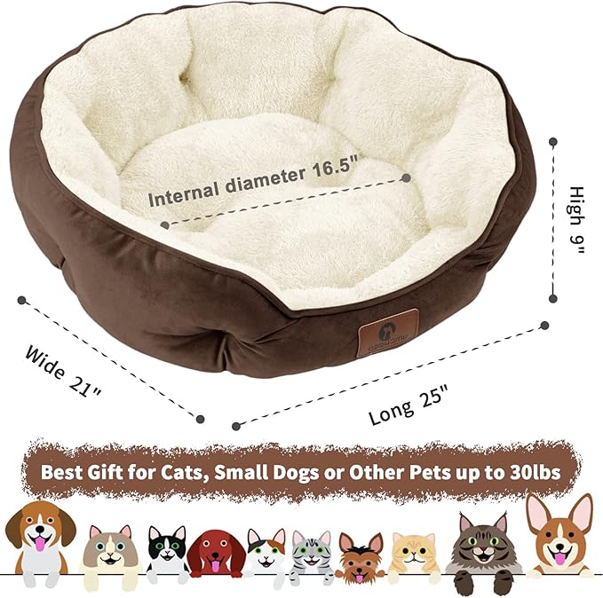 Asvin Medium Dog Bed for Medium Dogs, Cat Beds for Indoor Cats, Pet Bed for Puppy and Kitty, Extra Soft & Machine Washable with Anti-Slip & Water-Resistant Oxford Bottom, Brown, 25 inches-PawvioPets