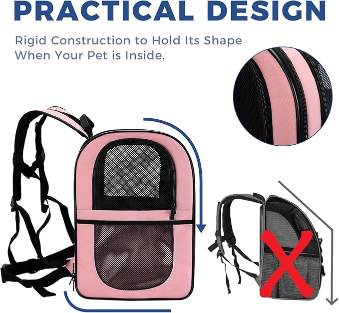 Apollo Walker Dog & Cat Carrier Backpack for 4-15lb Pets - Ventilated Safe Design with Padded Back Support, Breathable Mesh Pet Backpack for Hiking, Travel, Outdoor (Pink)-PawvioPets