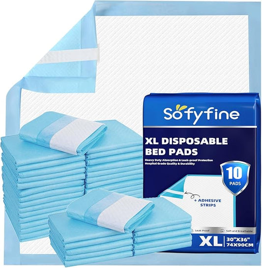 Bed Pads with Adhesive Strip 30"x36" Thicken Elderly Adults Incontinence Underpads Disposable,Heavy Duty Absorbent Chucks Waterproof,XL Extra Large Puppy Pee Training Pad[10 Pads]-PawvioPets