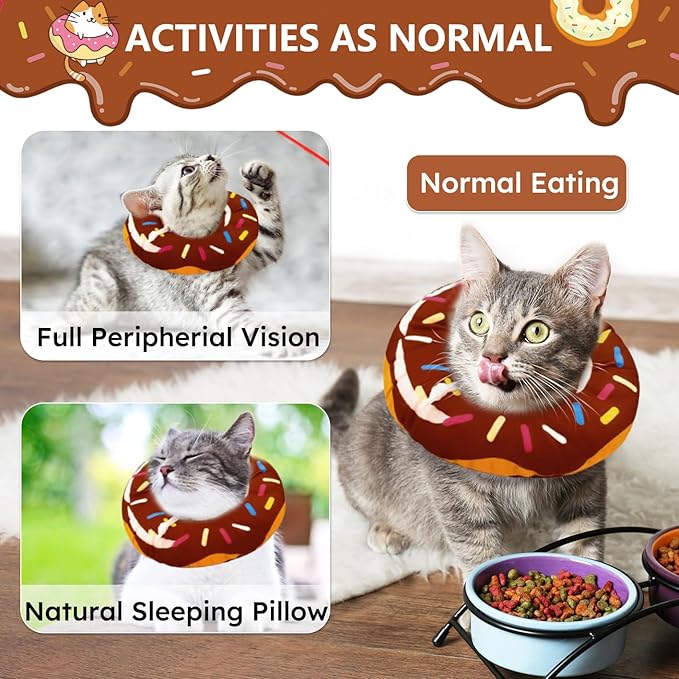 Cat Cone Collar Soft, Cat Recovery Collar for Wound Healing Cute Cat Donut Adjustable Cat Cones to Stop Licking Comfortable Lightweight Neck Elizabethan Collars for Cats Kittens After Surgery-PawvioPets