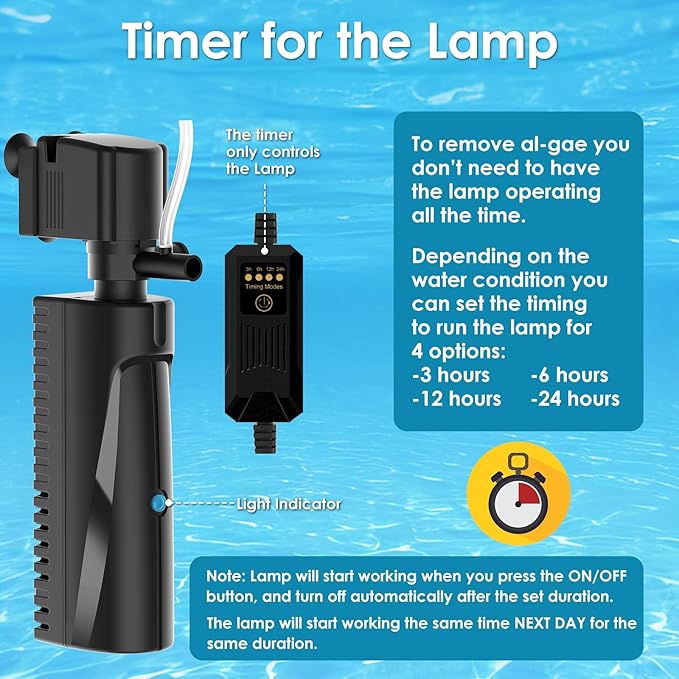 Aquarium U-V Filter for Green Water, Fish Tank Filter with Timer U-V Light, Turtle Tank Filter, Internal Filter with Dual Water Outlet & Aeration, for 70-100 Gallon Tank-PawvioPets