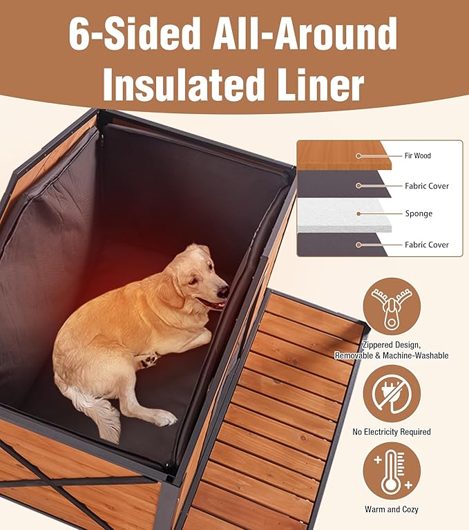 Extra Large Dog House Outdoor for Large Dogs, Insulated Dog House with Metal Frame, Waterproof Dog Shelter with Asphalt Roof, PVC Curtain & Multifunctional Patio, Indoor Outdoor Use-PawvioPets
