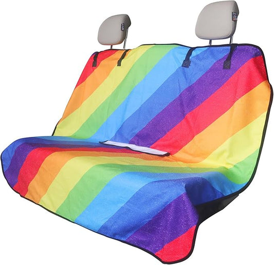 Back Seat Cover for Car Trucks Van SUV,Waterproof Rear Bench Towel Seat Covers for Dogs and Kids,Automotive Backseat Protector (Rainbow)-PawvioPets