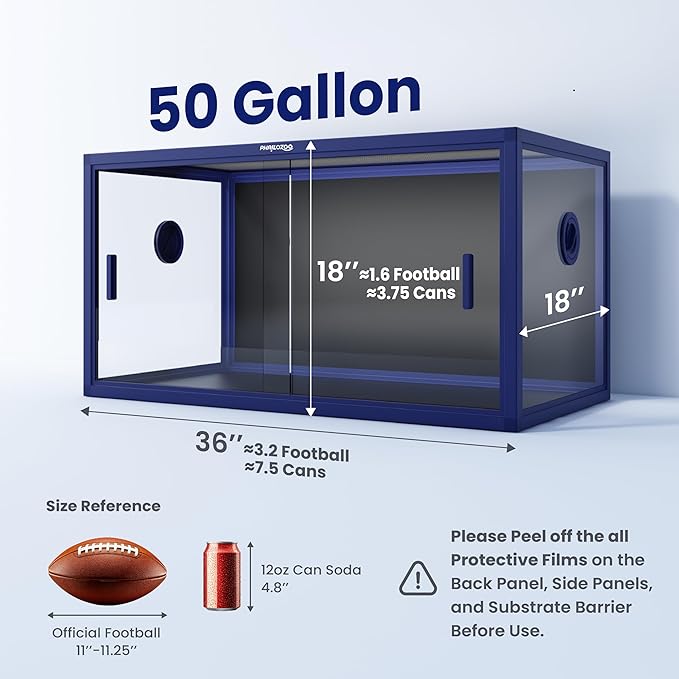 50 Gallon Bearded Dragon Tank, Reptile Enclosure for Easy Maintenance, Front Opening Reptile Tank with Top Screen Ventilation & Glass Sliding Door 36''x18''x18''-PawvioPets