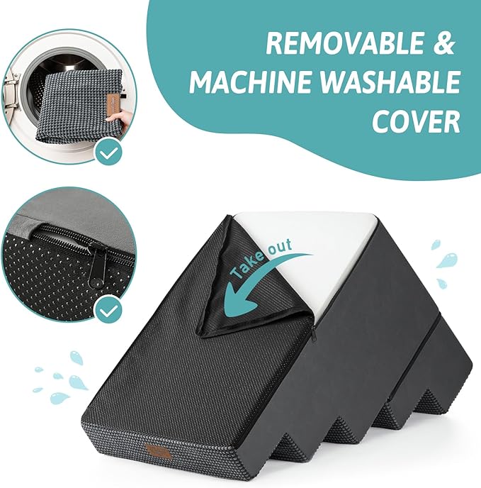 Dog Stairs for Small Dogs, 5 Tier Removable Wider Pet Stairs for Couch and Bed, 23.6" H Non-Slip Dog Steps for Puppies and Old Cats with Support Board, 29.5x19.7x23.6 inch, Dark Grey-PawvioPets