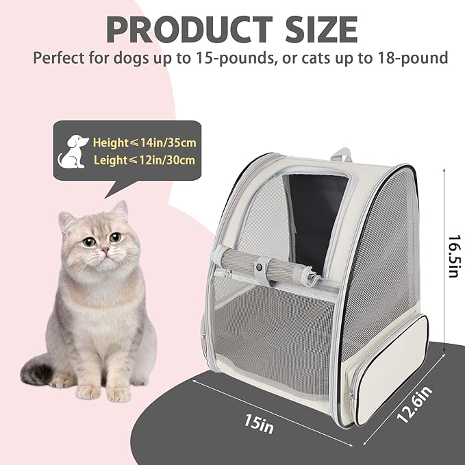 Cat Backpack Carrier,Pet Carrier Airline Approved for Small Dog Cat Puppy Kitten Bunny,Ventilated Mesh Design Animal Backpack for Hiking Camping Travel Bag (Creamy White)-PawvioPets