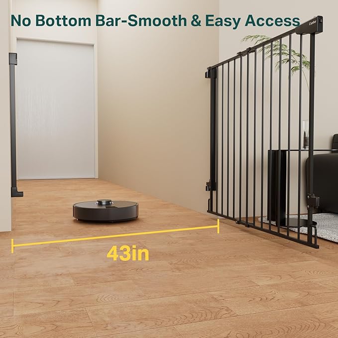 Cumbor 34" Extra Tall No Bottom Bar Baby Gate for Stairs, Auto Close Dog Gate Indoor for Larger Pets, 29.2-43" Hardware Mounted Safety Gate for Doorways, Wide Walk Thru Door for Easy Access (Black)-PawvioPets
