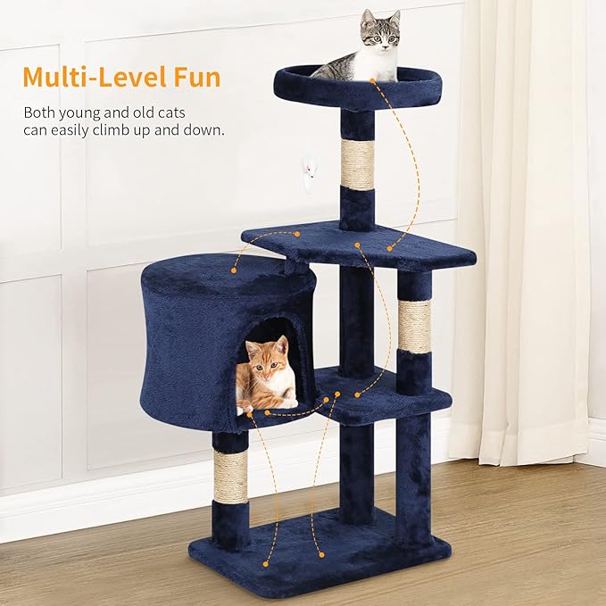 BestPet Cat Tree 36 inch Tall Scratching Toy Activity Centre Cat Tower Cat Condo Multi-Level Furniture Scratching Posts for Indoor Cats,Navy Blue-PawvioPets