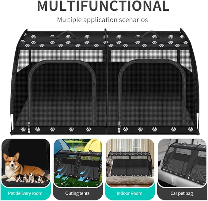 Double Cat Car Travel Carrier, Twin Compartment Show House Cat Cage/Condo，Portable Pet Crate for 2 Cats Travel Double Dog Crate Set for Long Distance Travel-PawvioPets