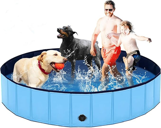 Foldable Dog Pool, Lexda Hard Plastic Shell Pet Swimming Pools for Large Dogs, Collapsible Plastic Pet Pool, Portable Bathing Tub for Dogs (79x12inch)-PawvioPets