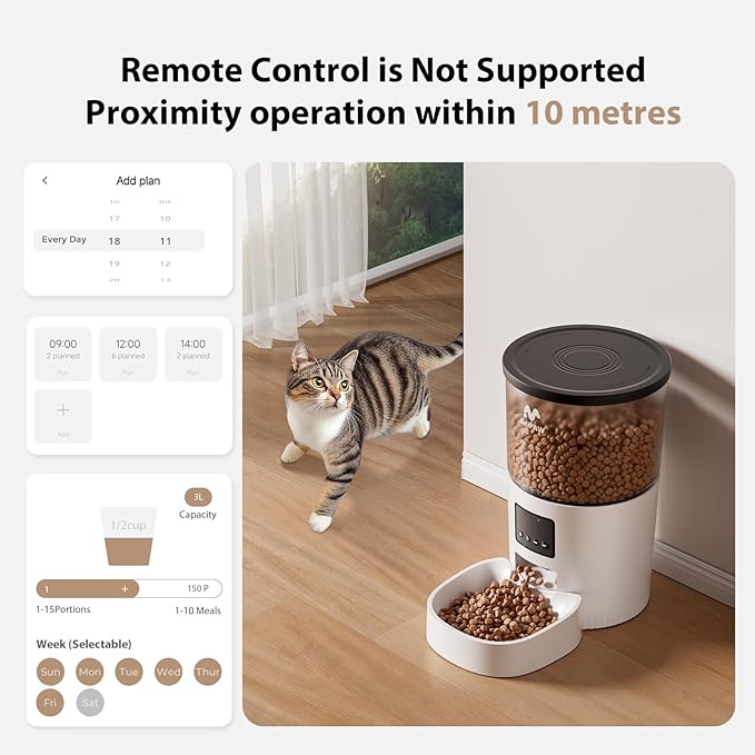 Automatic Cat Feeder - 3L Pet Dry Food Dispenser with Timed Programmable Portion Control, Dual Power Backup, Easy Set Up, 10 Meals Per Day for Cats and Puppies（Remote Not Supported）-PawvioPets