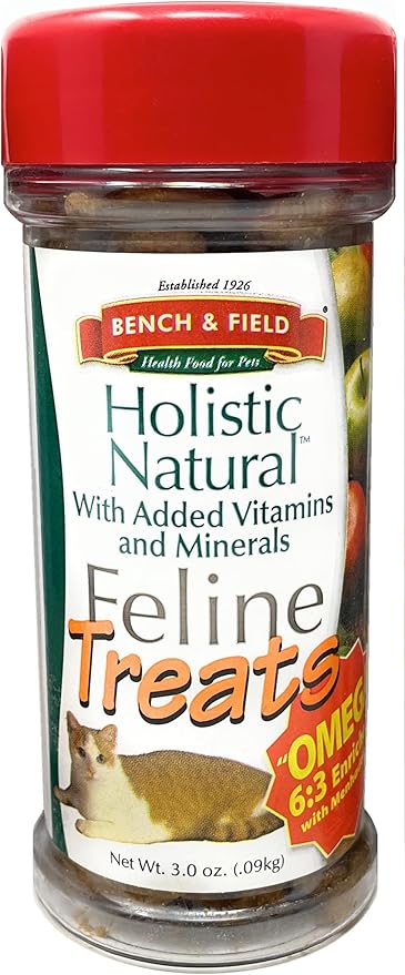 Bench & Field Holistic Natural Healthy Kitty Cat Treats | Crunchy Fish-Shaped Bites | Delicious Seafood Flavored Snack, 3-Ounce Bottle-PawvioPets