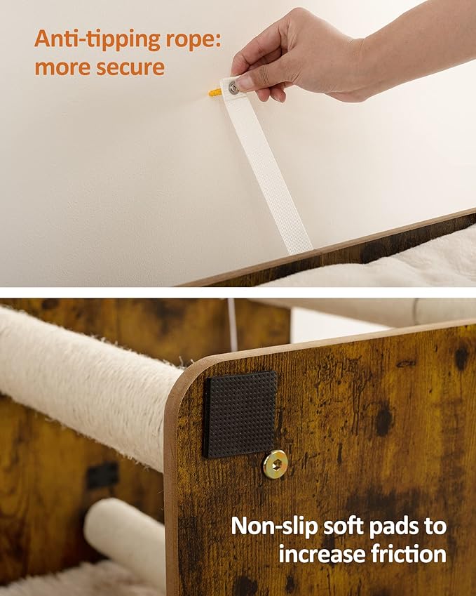 FourFurPets 26.7in Large Cat Tree Tower Condo, Cat Scratch Posts for Indoor Cats, Big Plate, Three 23.6in Full Sisal Scratching Posts, Rustic Brown-PawvioPets