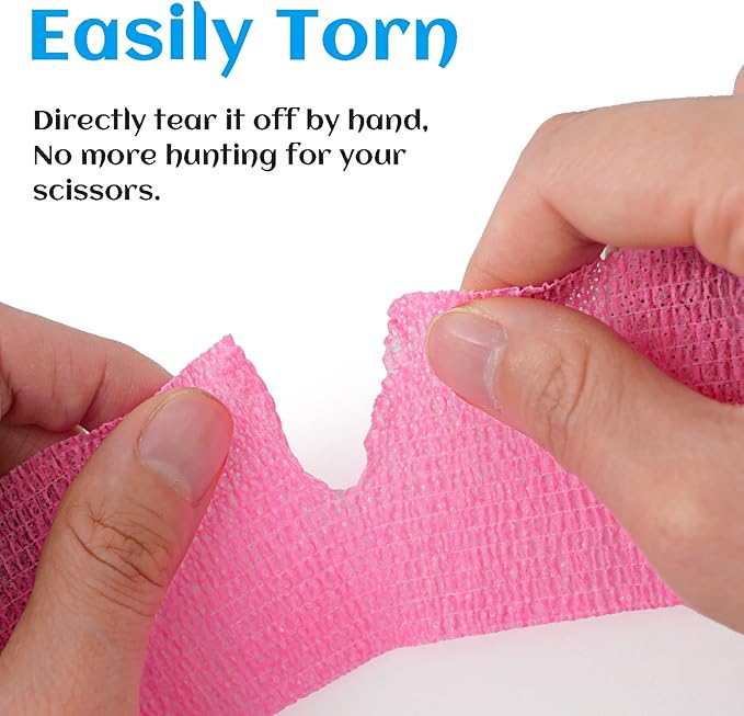 24 Rolls Pink Elastic Self Adhesive Bandage Wrap, Breathable Flexible Fabric Non Woven Cohesive Bandage, Ankle Sprains Swelling Medical First Aid Sports Athletic Tape, Dogs Pet Vet Wrap 2 in x 5 Yards-PawvioPets