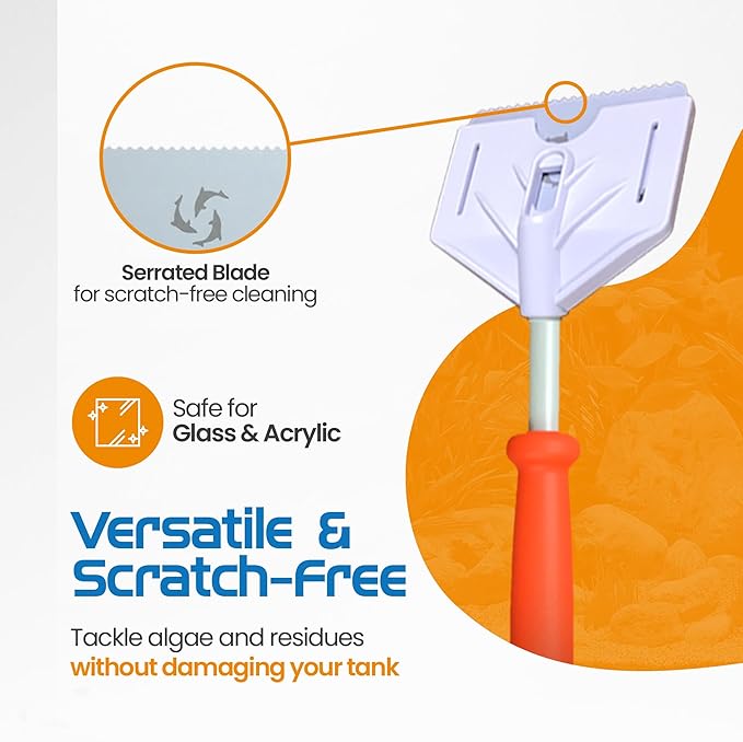 FL!PPER Flipper Platinum Aquarium Algae Scraper | Glass & Acrylic Tank Cleaner with Serrated Blade for Efficient Aquarium Maintenance (28” Rigid Shaft)-PawvioPets