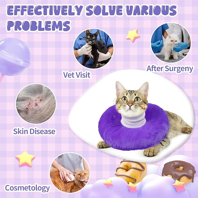 BRKURLEG Cat Recovery Collar Soft Cat Cones Pet Neck Protector Adjustable Kitten Cones to Stop Licking After Surgery Pet Elizabethan Collar for Cats Kittens, Purple, S-PawvioPets