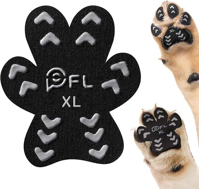 Anti Slip Dog Paw Protector Pads for Senior Dogs, Paw Pads for Dogs Traction, Disposable Self Adhesive Paw Grips for Old Dog on Slippery Hardwood Floor, Black 12 Sets (48pcs) XL(41-60lbs)-PawvioPets